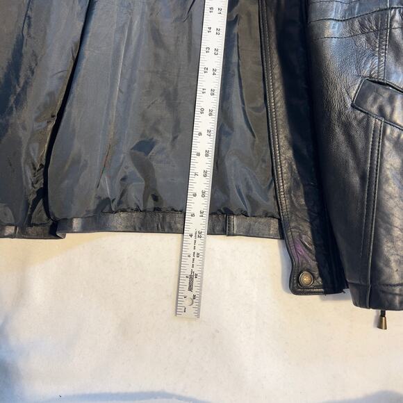 Colebrook Co. Lined Leather Coat Men's Large Drawstring Waist Cinch Zip & Snap - Picture 14 of 16